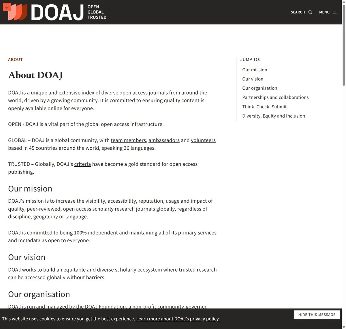 DOAJ 官方网站首页与核心功能