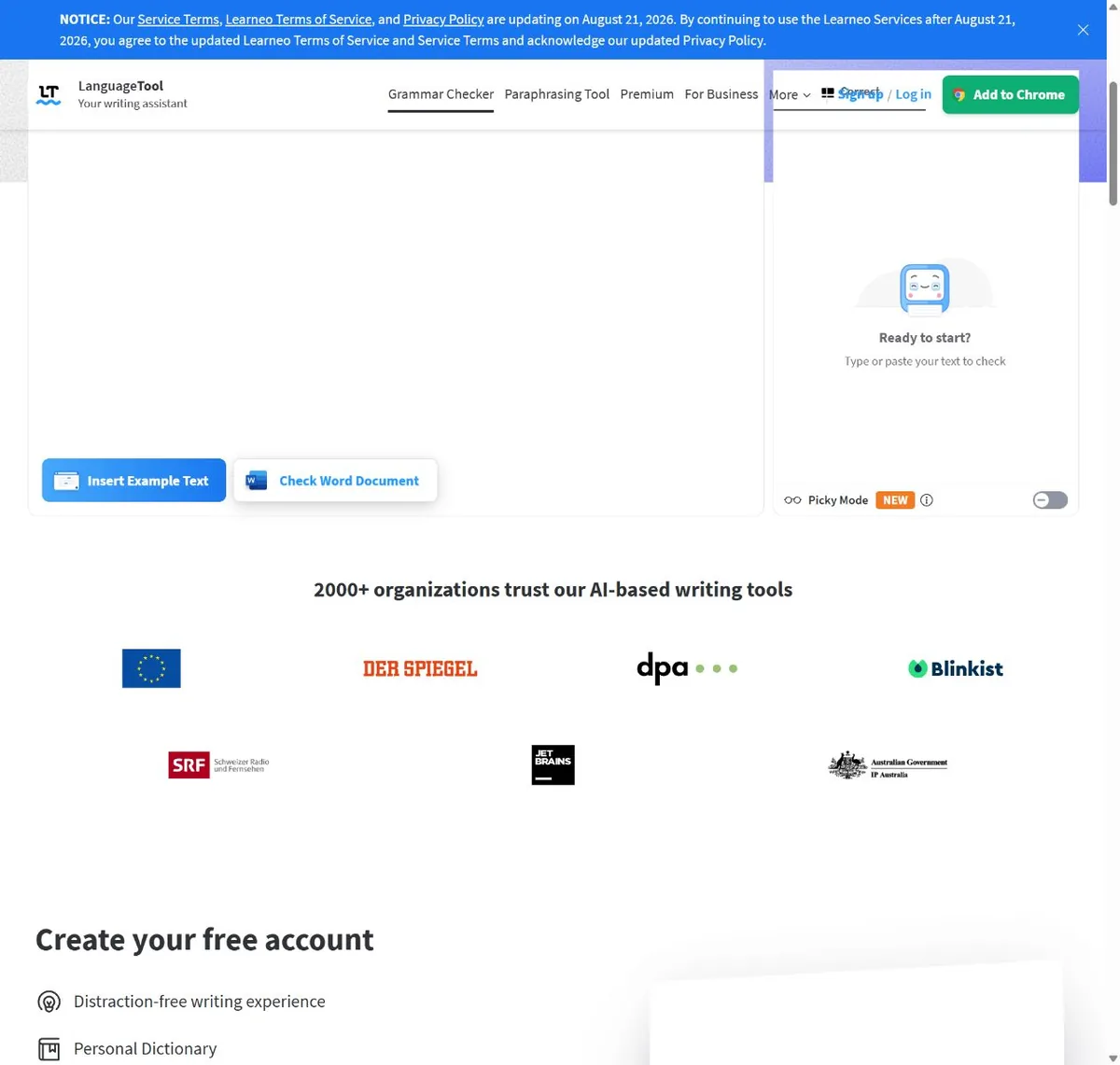 LanguageTool 官方页面中的使用信息