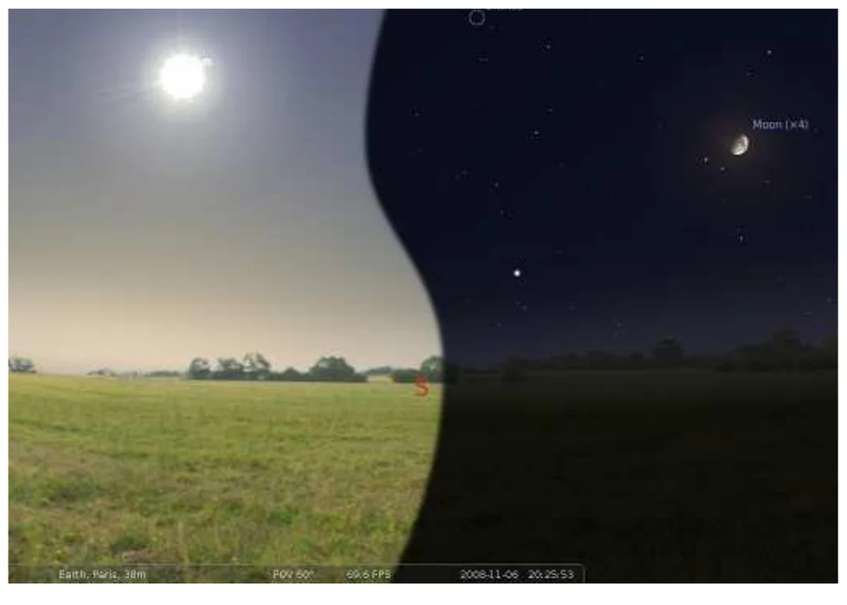 Stellarium官方手册展示同一地点昼夜星空变化的主视图