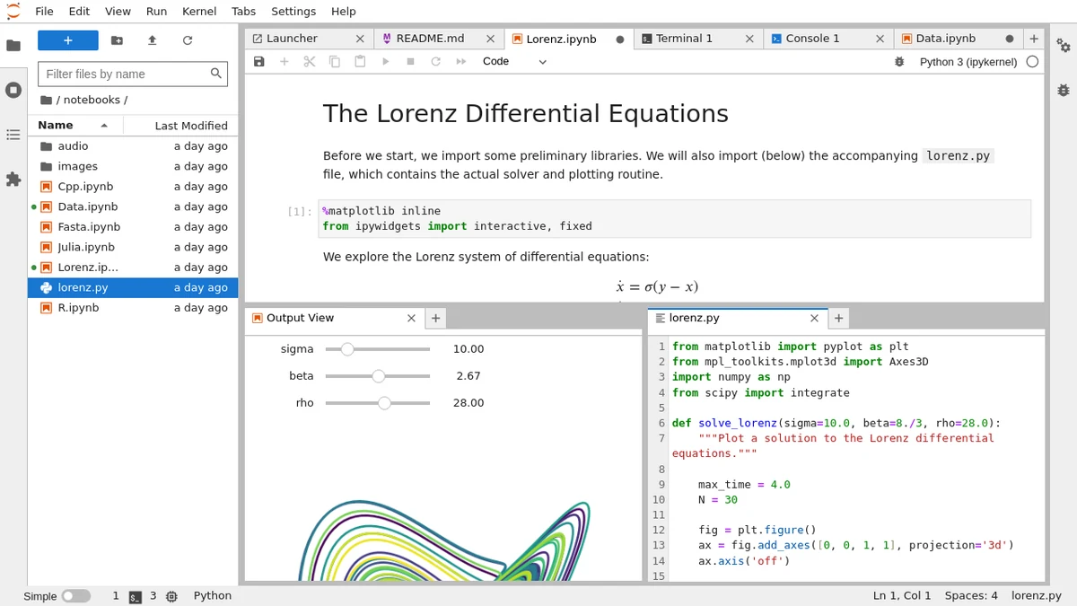 Project Jupyter 官方文档展示的 JupyterLab 计算笔记本界面