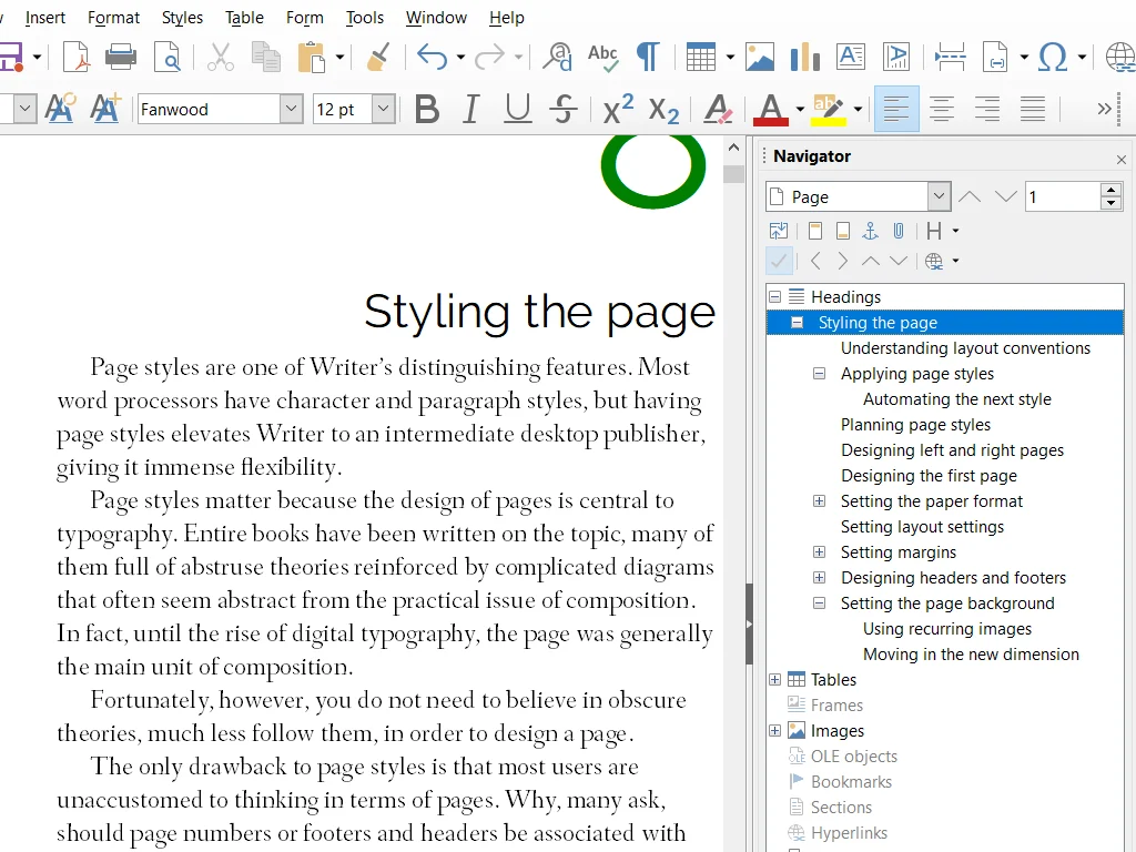 LibreOffice Writer 文档编辑器界面