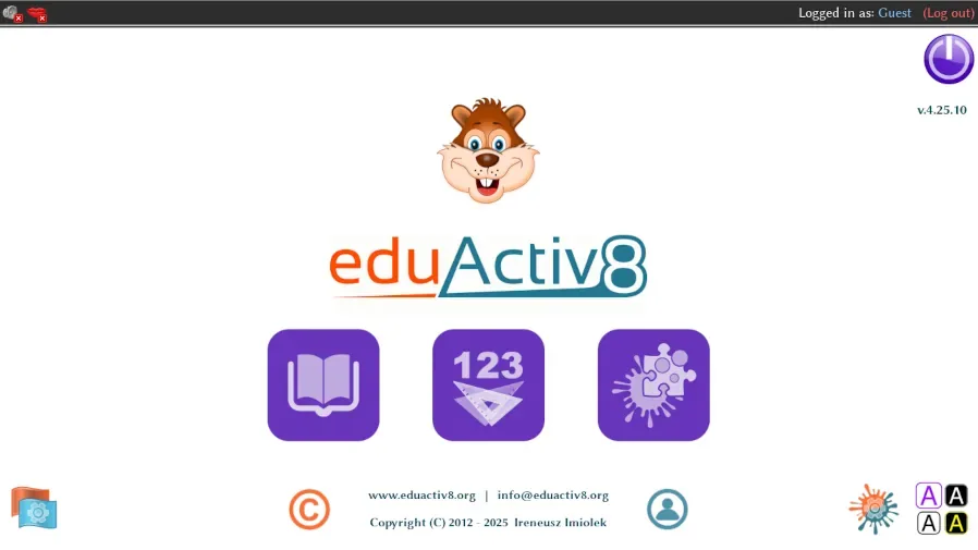 eduActiv8 离线学习软件主界面,显示阅读、数学与创意活动入口